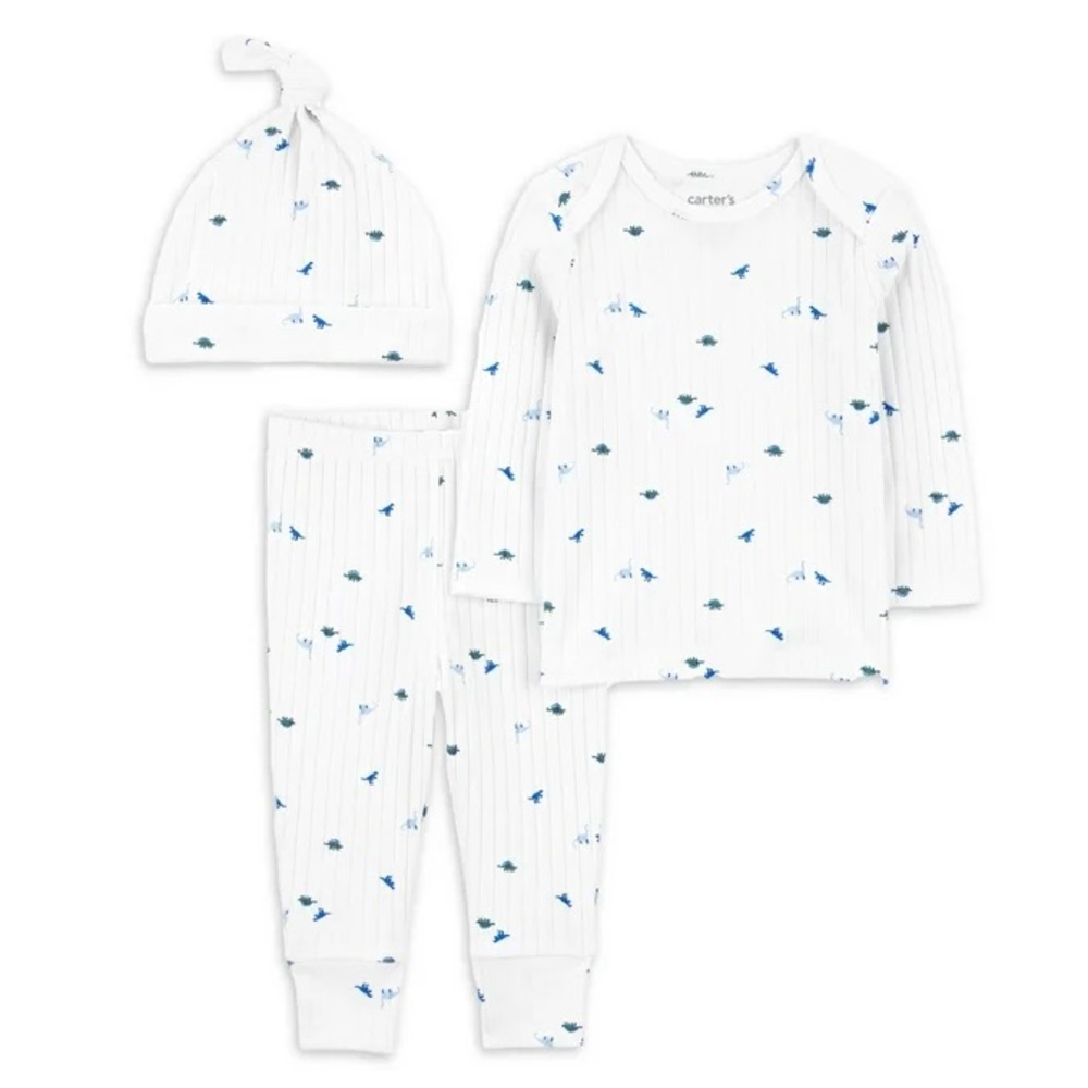 NWT Carter's Child of Mine Baby Boy 3-Piece Ribbed Dinosaur Outfit Set, 3-6m